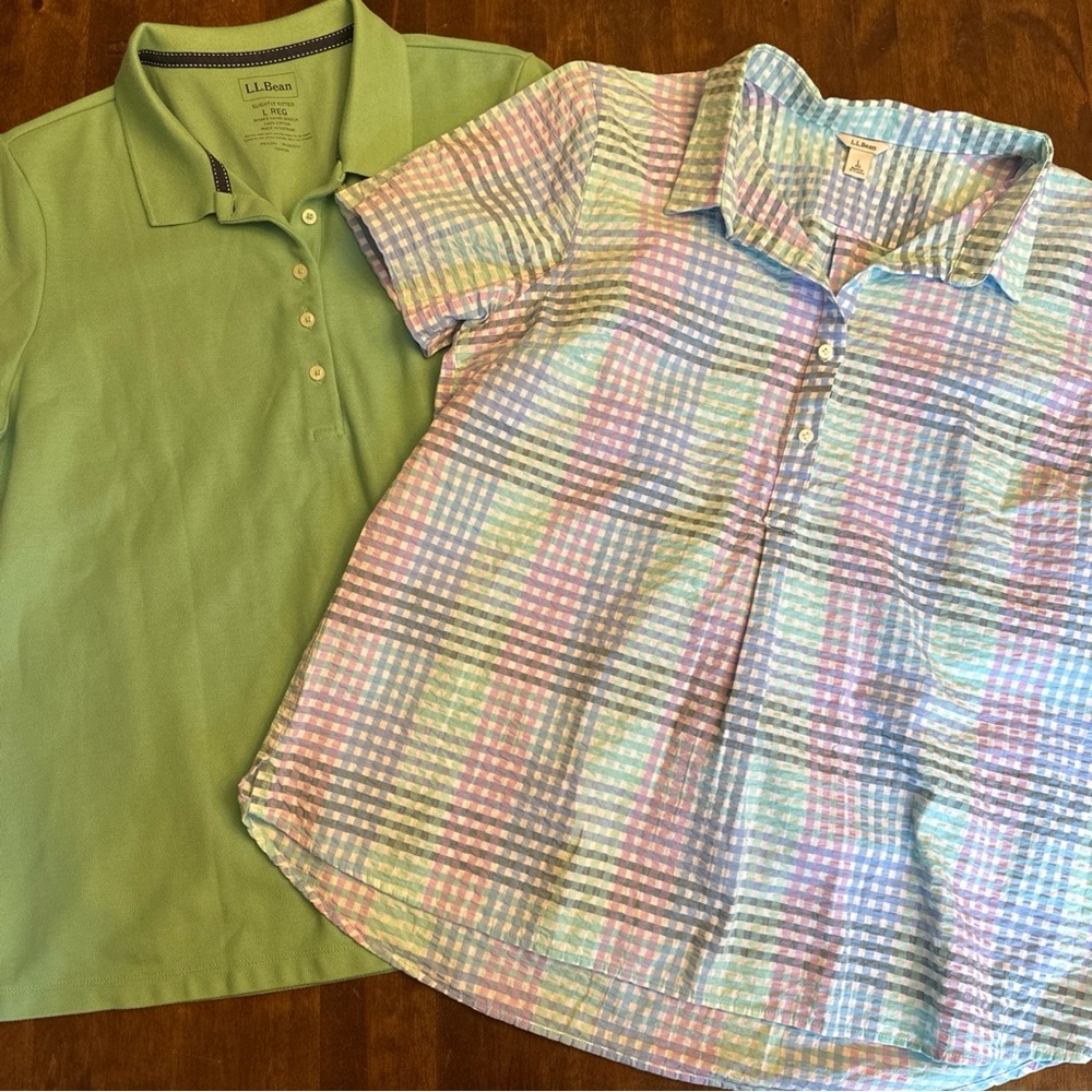 LL Bean Womens Size Large‎ Bundle (2) Short Sleeve Shirts Office Travel Casual
